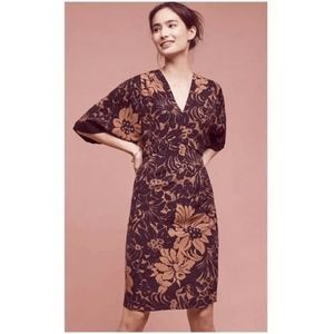 Anthropologie Maeve Brown & Black Mirabilis Floral Kimono Dress Women's Size 8